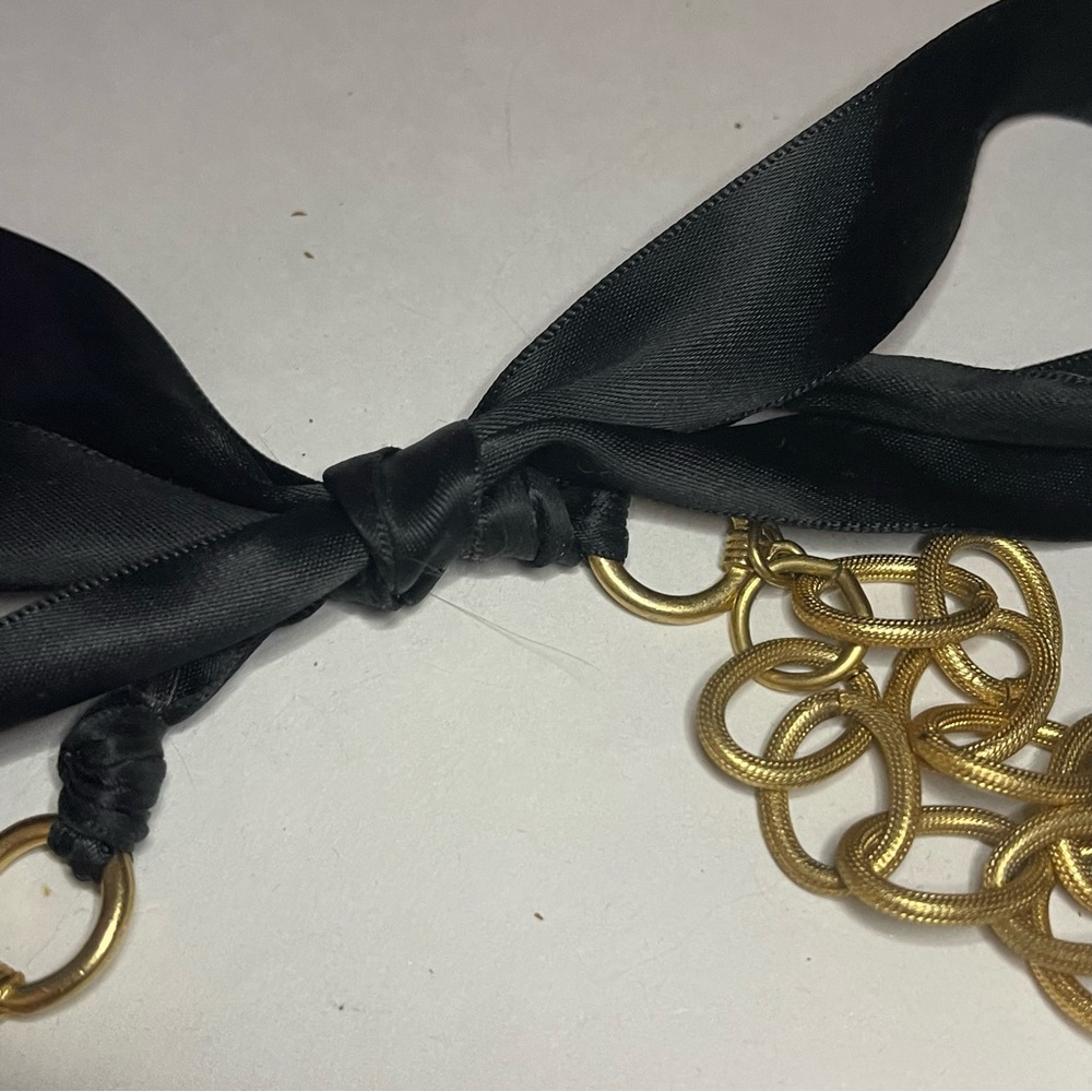 Vintage ANNE KLEIN Gold Plated Pearl Crystal Charm 2 Chain Tie Choker Necklace - Picture 11 of 14